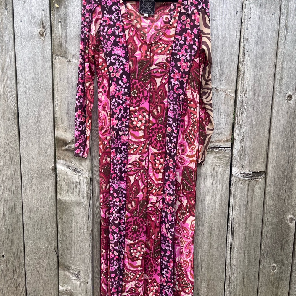 Johnny Was Pink Maroon Floral V‑Neck Maxi Dress - Picture 3 of 8